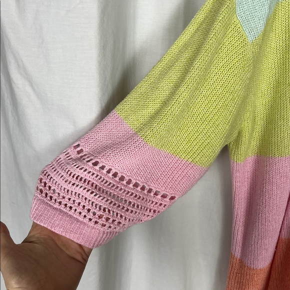 Lands' End Pastel Multicolored Linen Cotton Blend Knit Cardigan - Picture 2 of 7